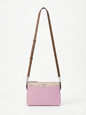 kate spade Pink And Cream Leather Crossbody Bag with Brown Strap